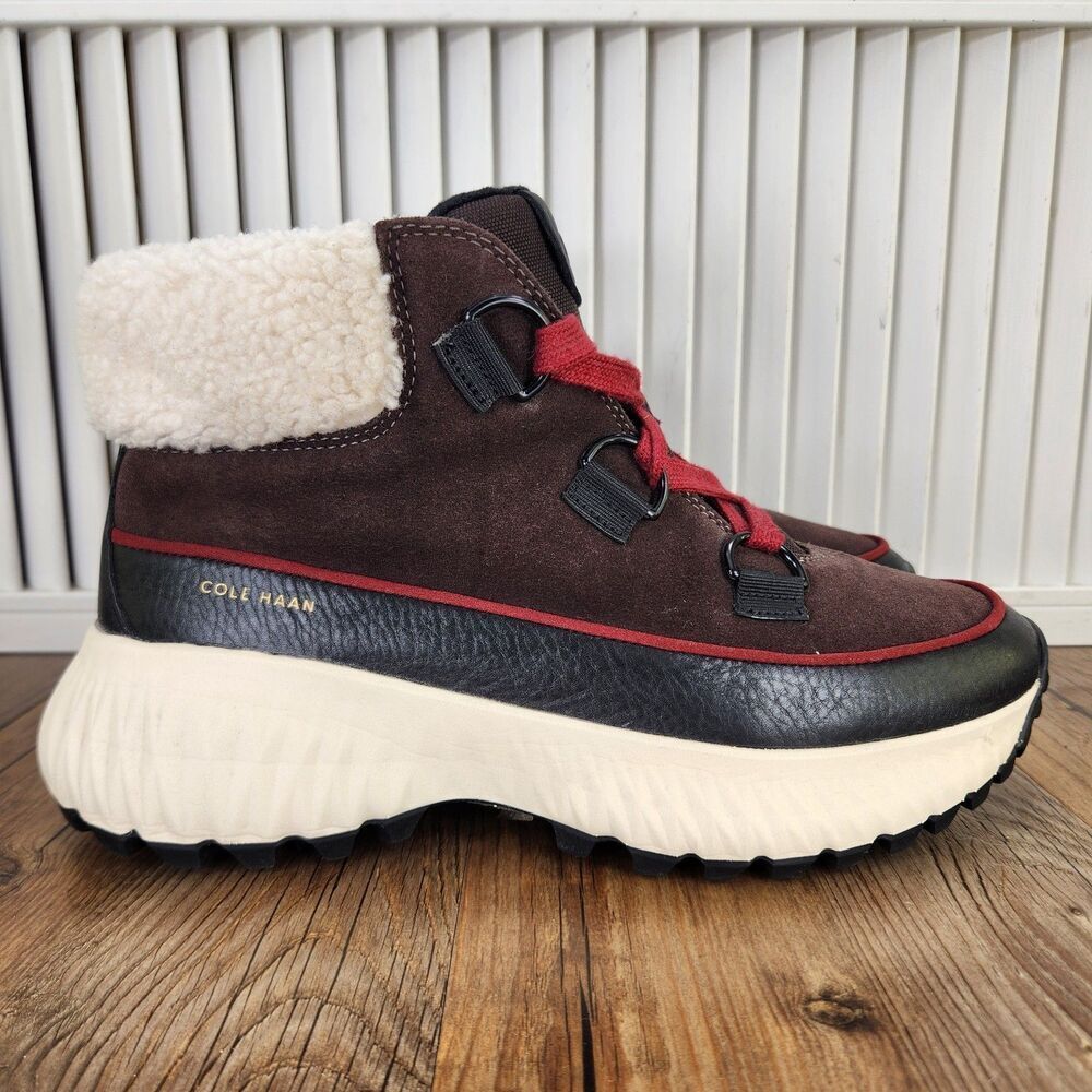 Cole Haan Zerogrand Flurry Hiker W25075 Womens 9.5 B Brown Suede Fur Ankle Boots